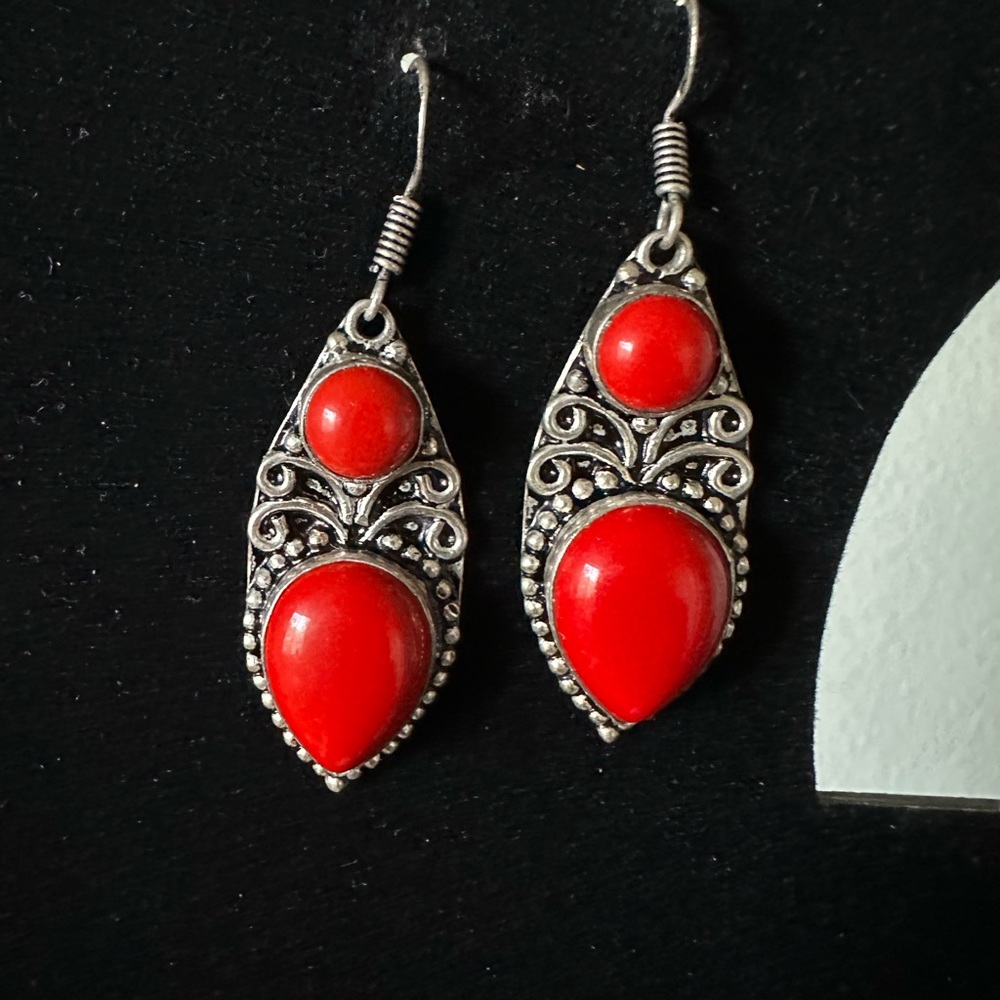 Boho Red Coral Earrings